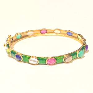 Sterling Silver Gold Plated Enamel and Gemstone Bangle