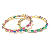 Sterling Silver Gold Plated Enamel and Gemstone Bangle