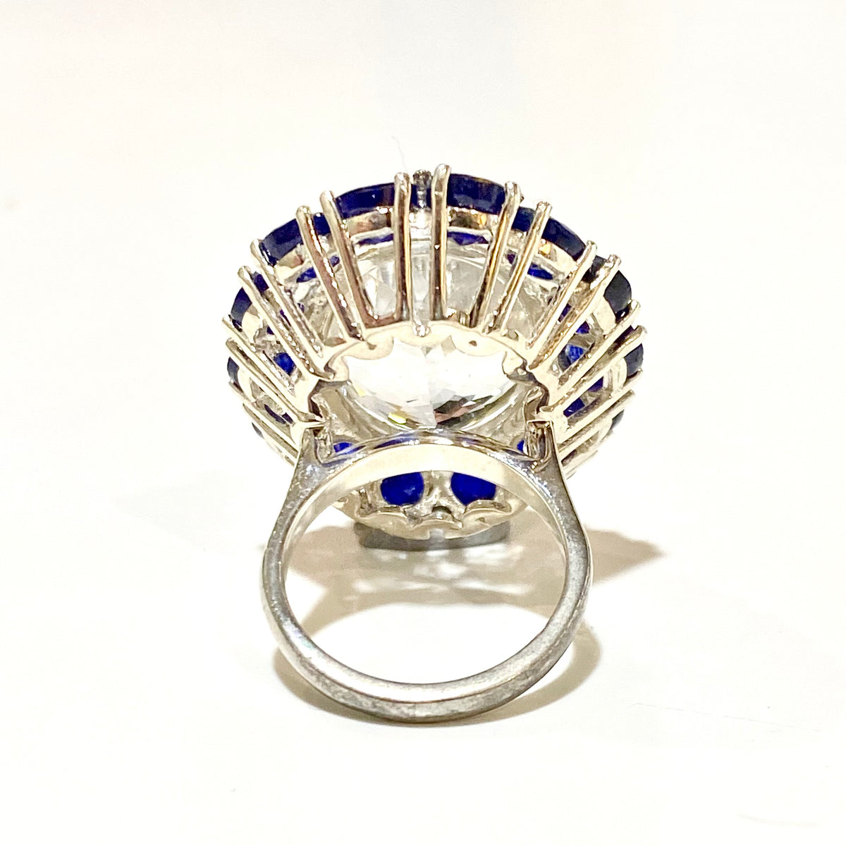 Sterling Silver Rock Crystal and Sapphire Dress Ring