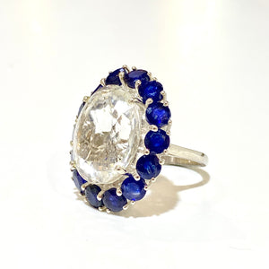 Sterling Silver Rock Crystal and Sapphire Dress Ring