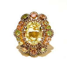 Sterling Silver Gold Plated Citrine, Tourmaline and Diamond Ring