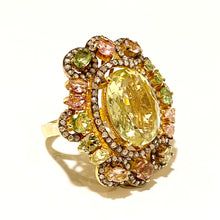 Sterling Silver Gold Plated Citrine, Tourmaline and Diamond Ring