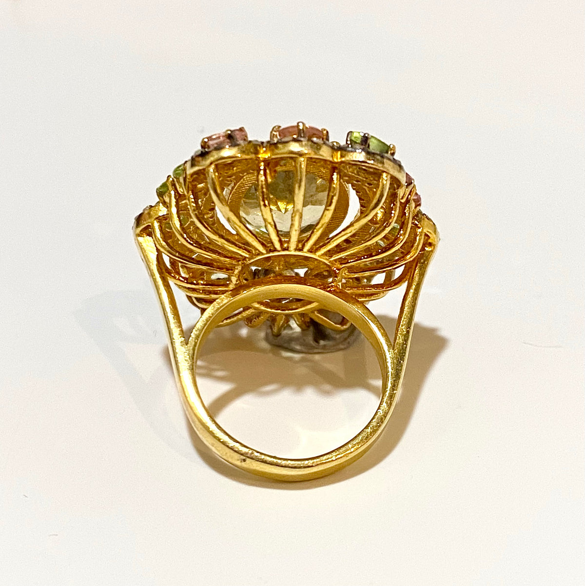 Sterling Silver Gold Plated Citrine, Tourmaline and Diamond Ring