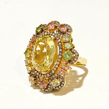 Sterling Silver Gold Plated Citrine, Tourmaline and Diamond Ring