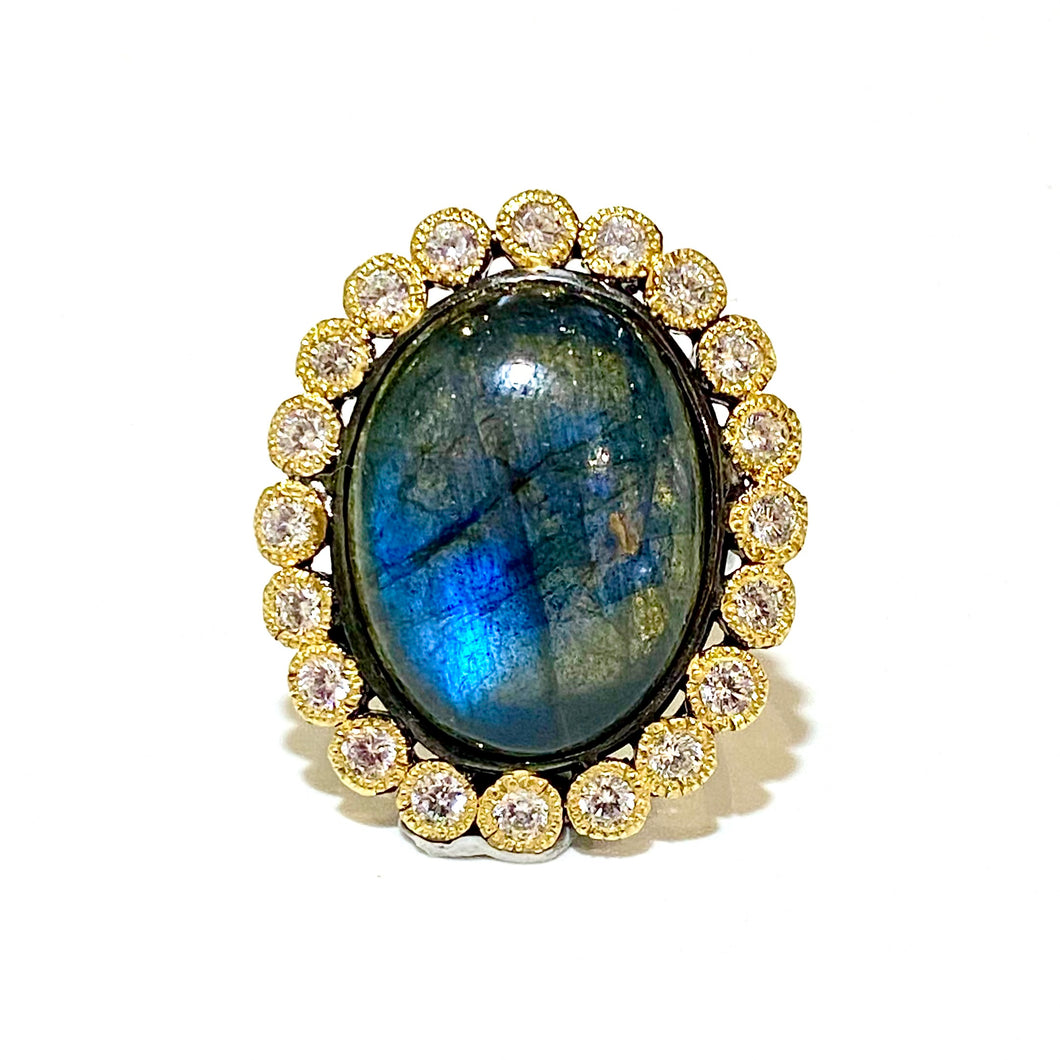 Sterling Silver Black Rhodium Plated Labradorite Dress Ring