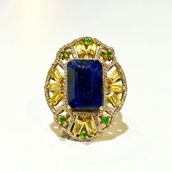 Sterling Silver Gold Plate Sapphire, Diamond, Tourmaline and Diopside Ring