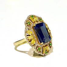 Sterling Silver Gold Plate Sapphire, Diamond, Tourmaline and Diopside Ring