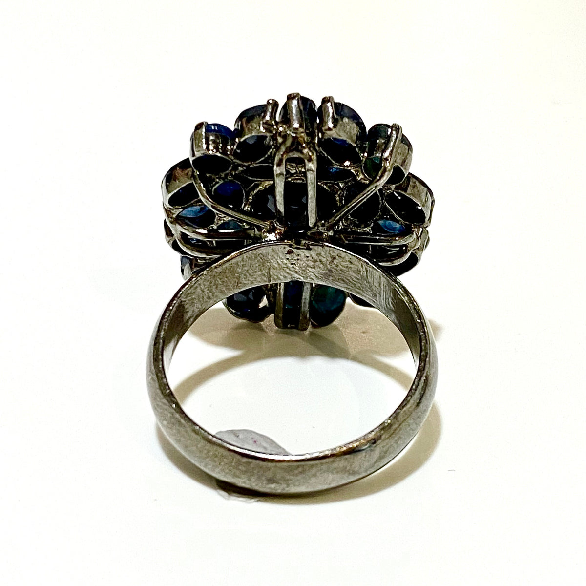 Sterling Silver Black Rhodium Plated Sapphire Cluster Ring