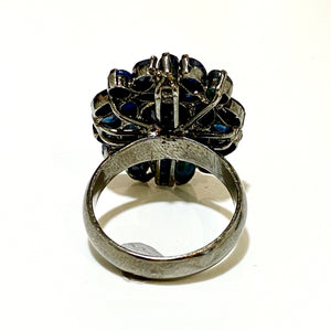 Sterling Silver Black Rhodium Plated Sapphire Cluster Ring