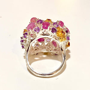 Sterling Silver Amethyst, Tourmaline and Ruby Ring