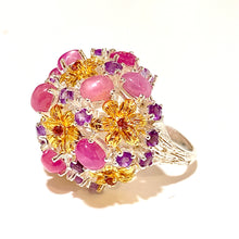 Sterling Silver Amethyst, Tourmaline and Ruby Ring