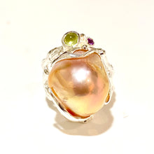 Sterling Silver Blister Pearl, Amethyst and Peridot Ring