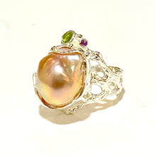 Sterling Silver Blister Pearl, Amethyst and Peridot Ring