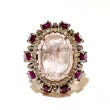 Sterling Silver Pink Tourmaline, Garnet and Diamond Ring