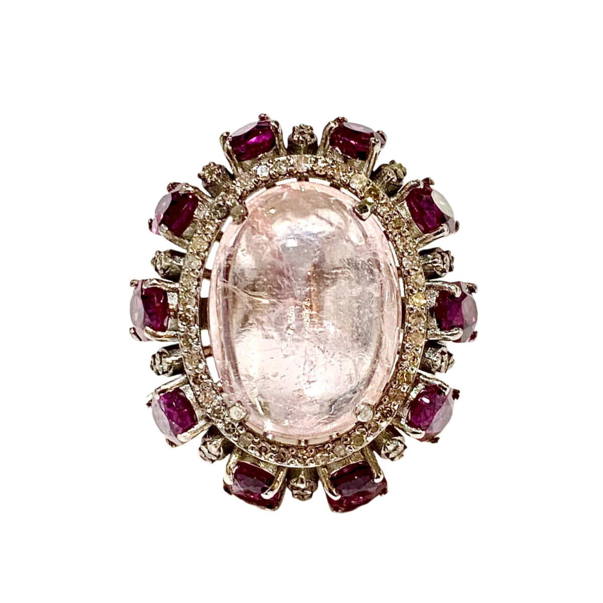 Sterling Silver Pink Tourmaline, Garnet and Diamond Ring