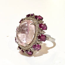 Sterling Silver Pink Tourmaline, Garnet and Diamond Ring