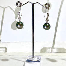 9ct White Gold 14mm Black Tahitian Pearl and Diamond Drop Earrings