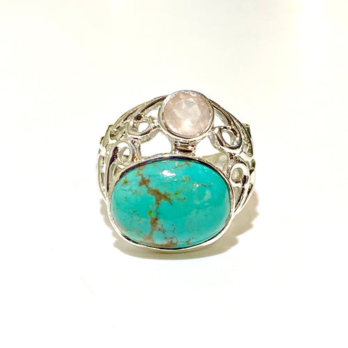 Sterling Silver Turquoise and Rose Quartz Ring