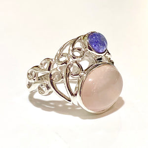 Sterling Silver Rose Quartz and Iolite Ring