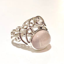 Sterling Silver Rose Quartz and Rock Crystal Ring