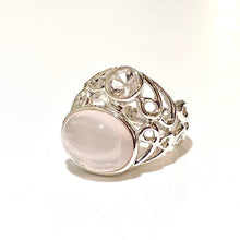 Sterling Silver Rose Quartz and Rock Crystal Ring