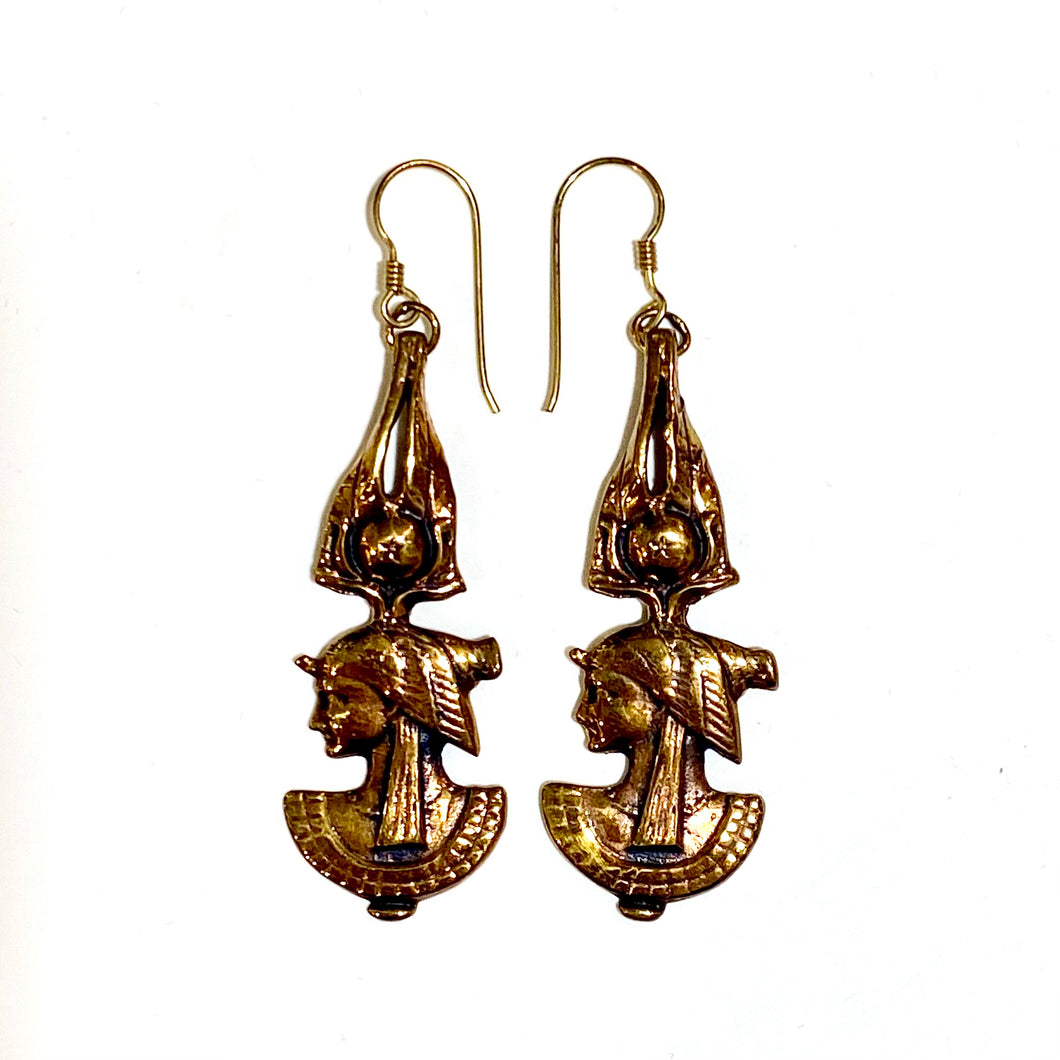 Brass Egyptian Revivalist Style Drop Earrings