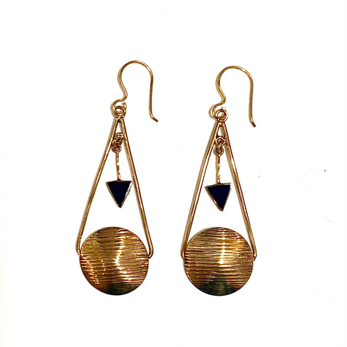 Brass Modernist Style Enamel Earrings