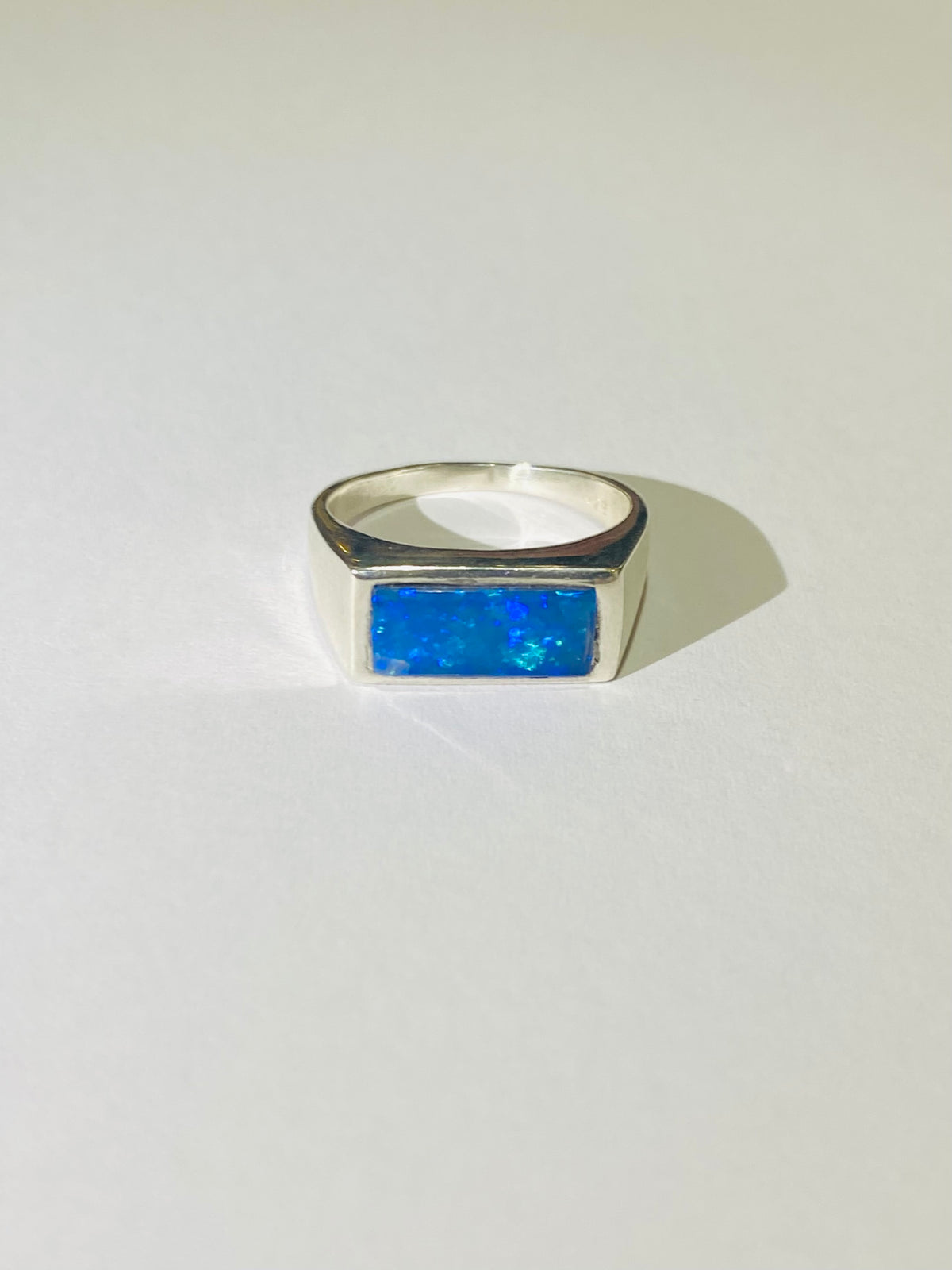 Sterling Silver Ring with Black Australian Opal Inlay
