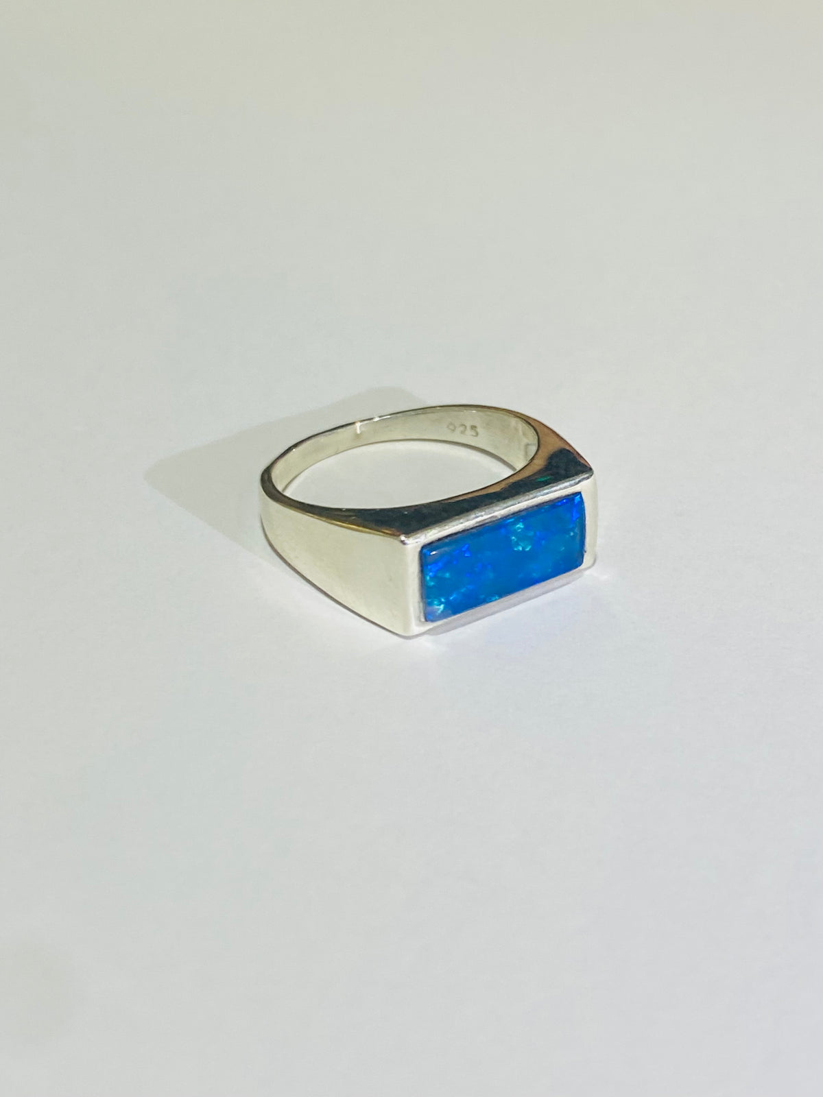 Sterling Silver Ring with Black Australian Opal Inlay