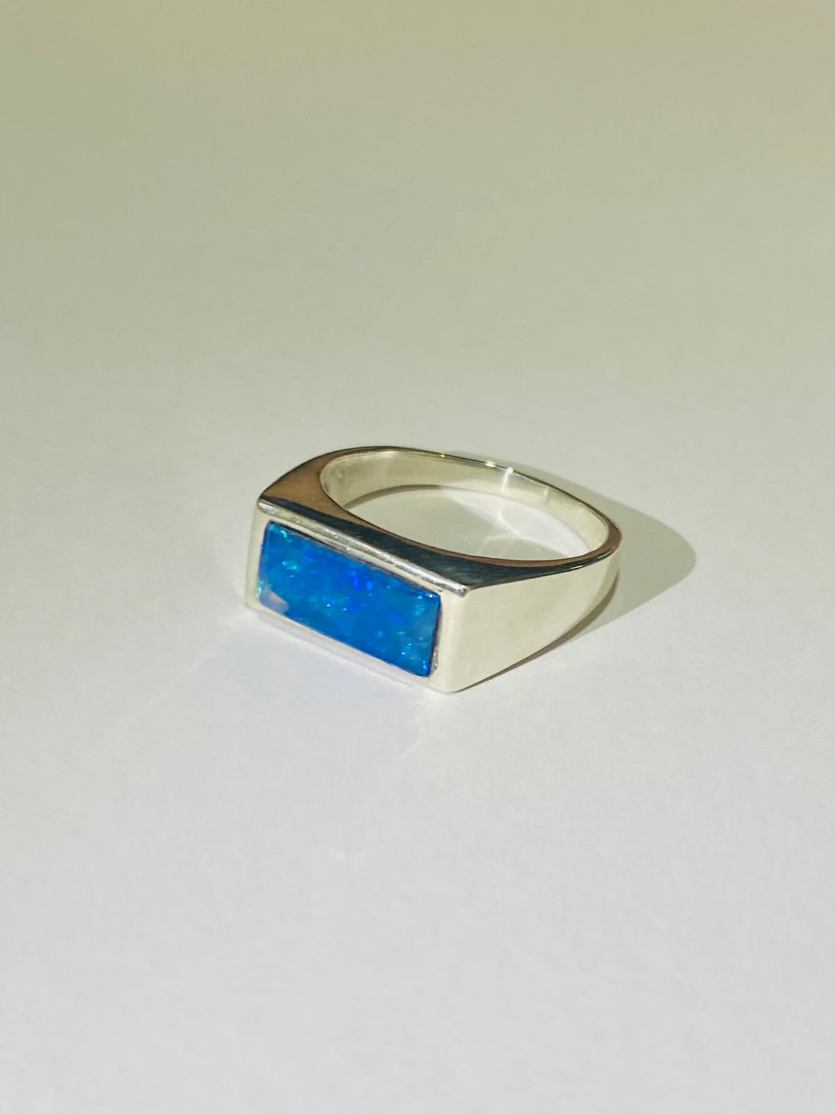 Sterling Silver Ring with Black Australian Opal Inlay
