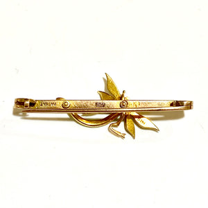 14ct Yellow Gold Seed Pearl and Enamel Dragonfly Brooch