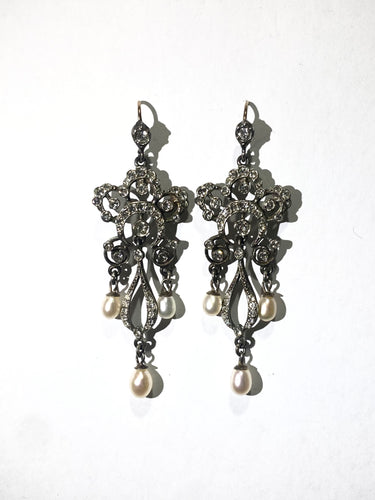 Georgian Silver Earrings with Paste and Pearls