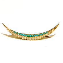 22ct Yellow Gold Seed Pearl and Turquoise Brooch