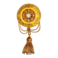 Antique 20ct Yellow Gold Diamond, Opal and Enamel Filigree Brooch