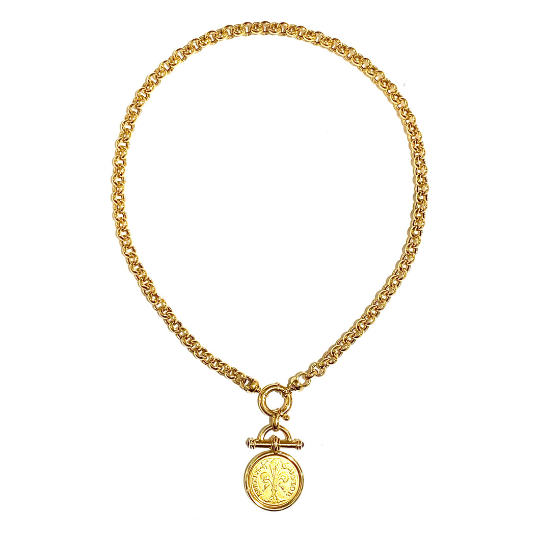 Antique Gold Coin Pendant and Chain