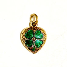 15ct Yellow Gold Green Enamel Four Leaf Clover Pendant