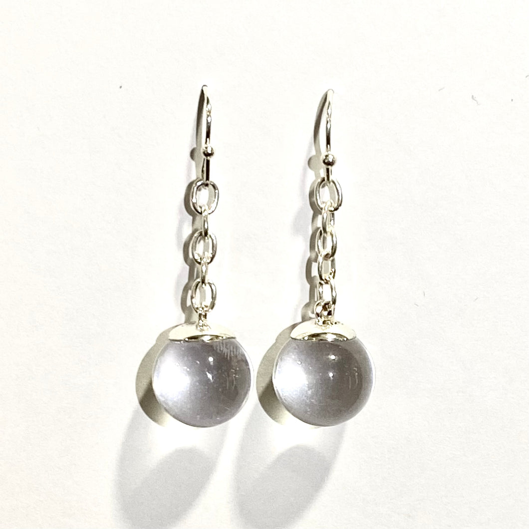 Sterling Silver Rock Crystal Orb Drop Earrings