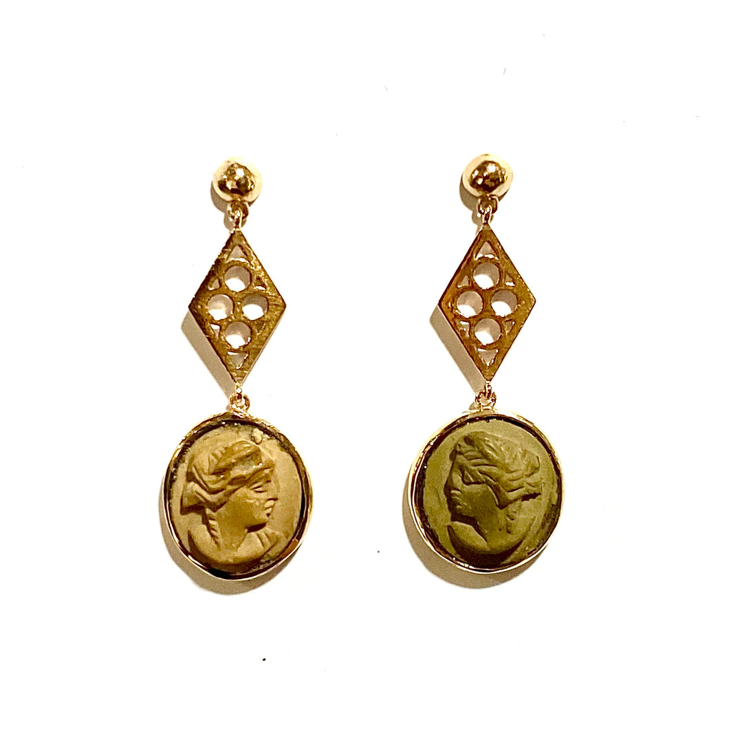 9ct Yellow Gold Lava Stone Drop Earrings