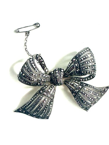 Marcasite & Garnet Sterling Silver Butterfly Brooch