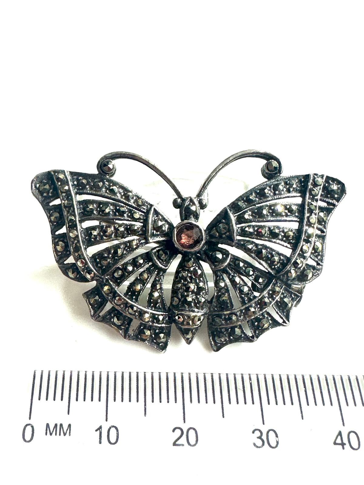 Sterling Silver Marcasite Garnet Butterfly Brooch