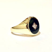 Vintage 9ct Yellow Gold Black Onyx and Diamond Signet Ring