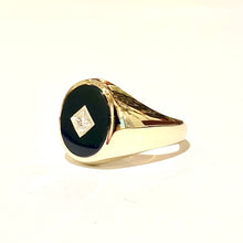 Vintage 9ct Yellow Gold Black Onyx and Diamond Signet Ring