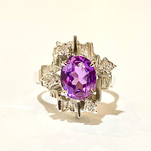 9ct White Gold Purple Sapphire and Diamond Ring