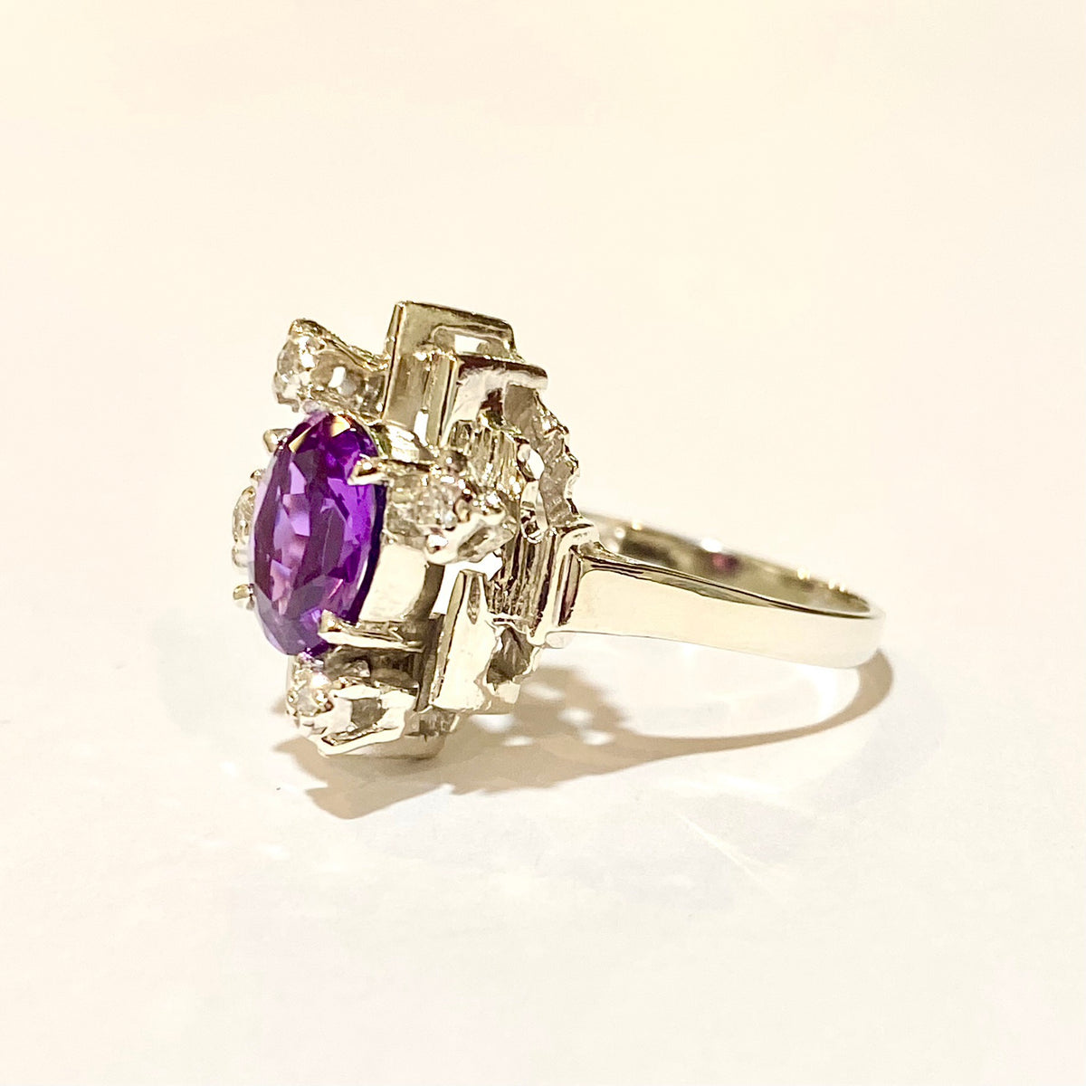 9ct White Gold Purple Sapphire and Diamond Ring