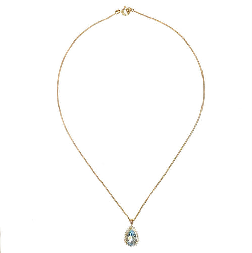 9ct Yellow Gold 7ct Aquamarine and Diamond Pendant