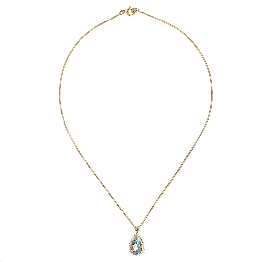 9ct Yellow Gold 7ct Aquamarine and Diamond Pendant