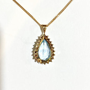 9ct Yellow Gold 7ct Aquamarine and Diamond Pendant