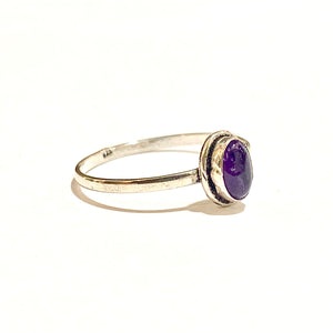 Dainty Sterling Silver Amethyst Cabochon Ring