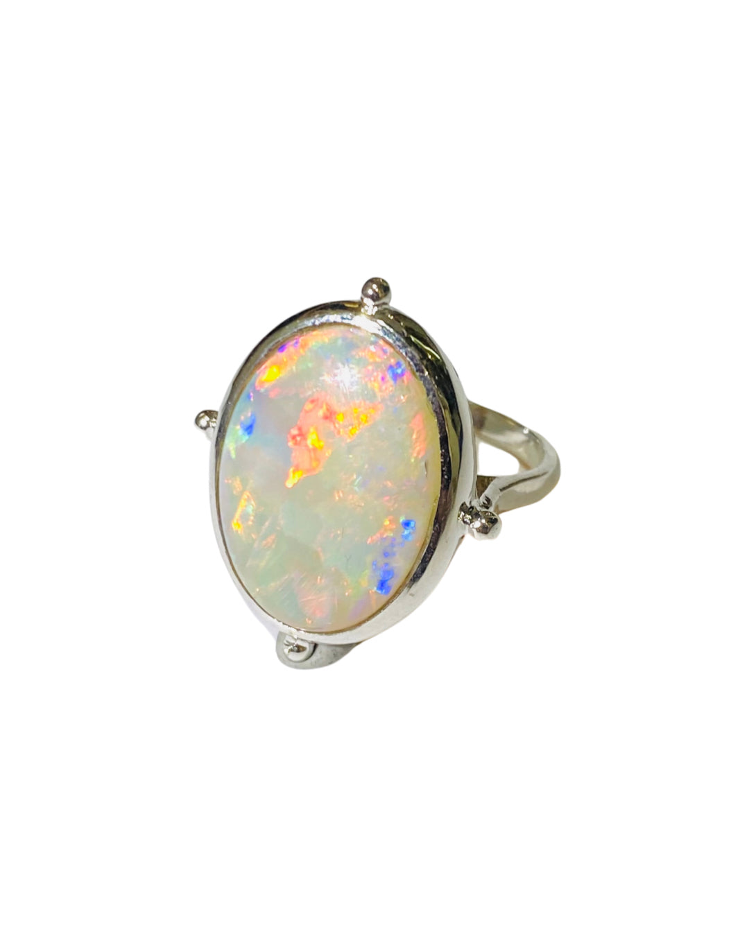 18ct White Gold Diamond and Opal Ring