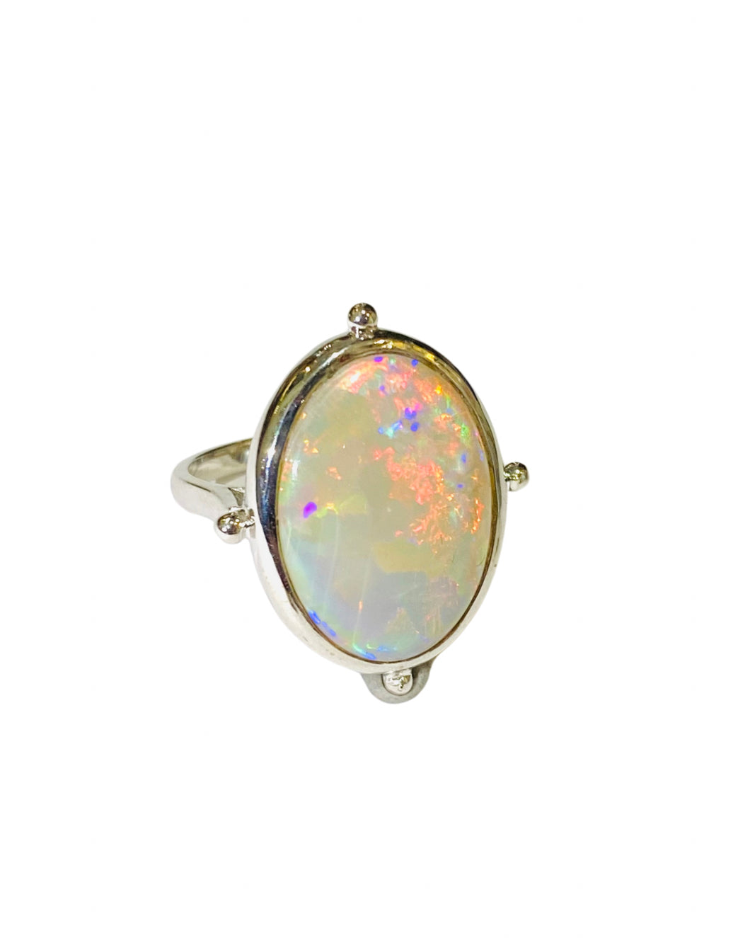 18ct White Gold Diamond and Opal Ring